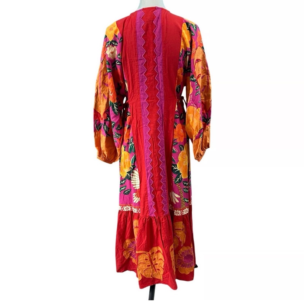 NWT Farm Rio Sunset Patchwork Maxi Dress in a red/orange multi-color size medium - Picture 2 of 14